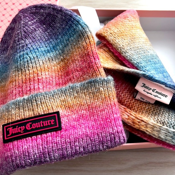 Juicy  Couture Tie Dye Ribbed Beanie & Scarf Rainbow - Picture 4 of 4